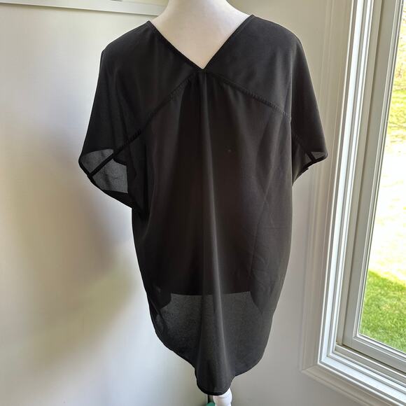 Kut From The Kloth Black Lace V-Neck Flowy Blouse Short Sleeve Large - Picture 4 of 6